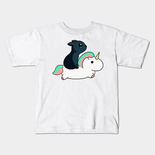 Black kitty on a unicorn Kids T-Shirt by AshStore